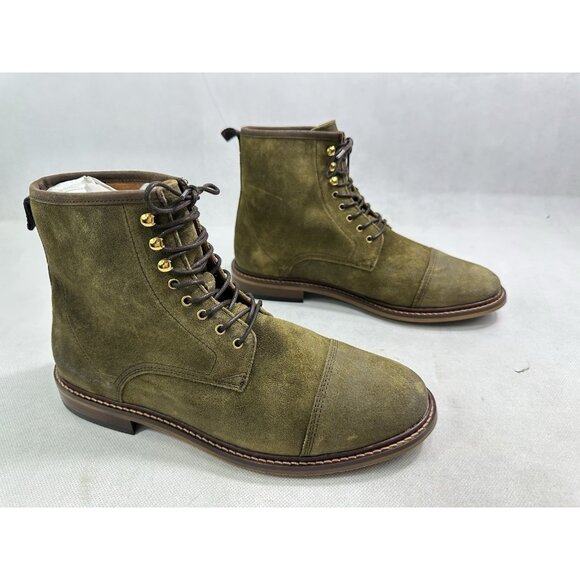 Shoe The Bear Mens Curtis Waxed Suede Lace Up Khaki Green 10 US 43 EU EUC - Picture 1 of 5